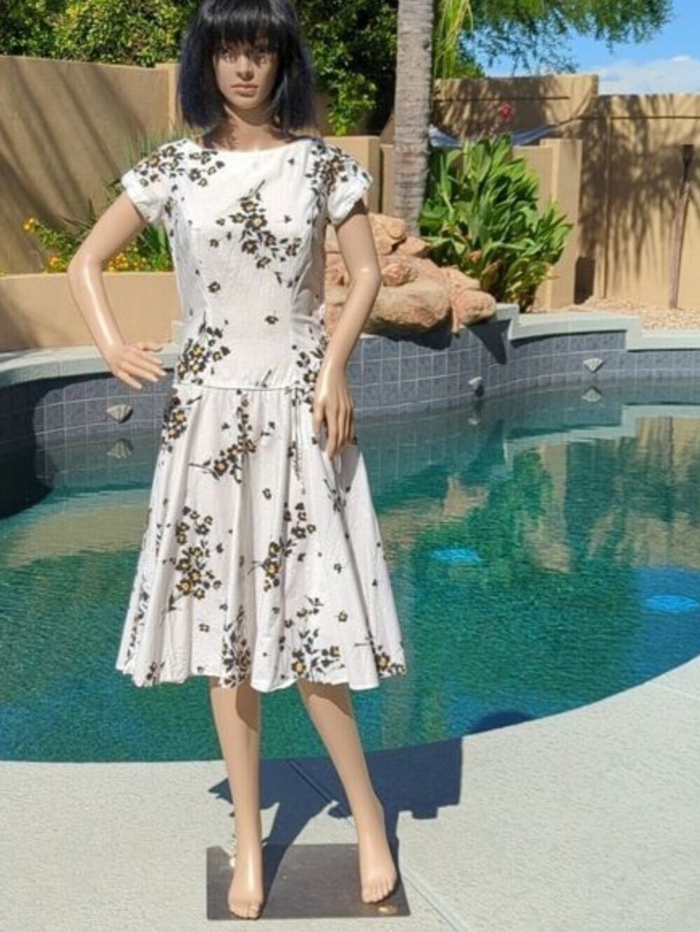 Vintage 1950s Georgiana Drop Waist A-Line Cotton Dress, With Rhinestones